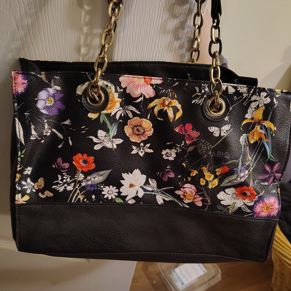 Floral Black Tote Bag